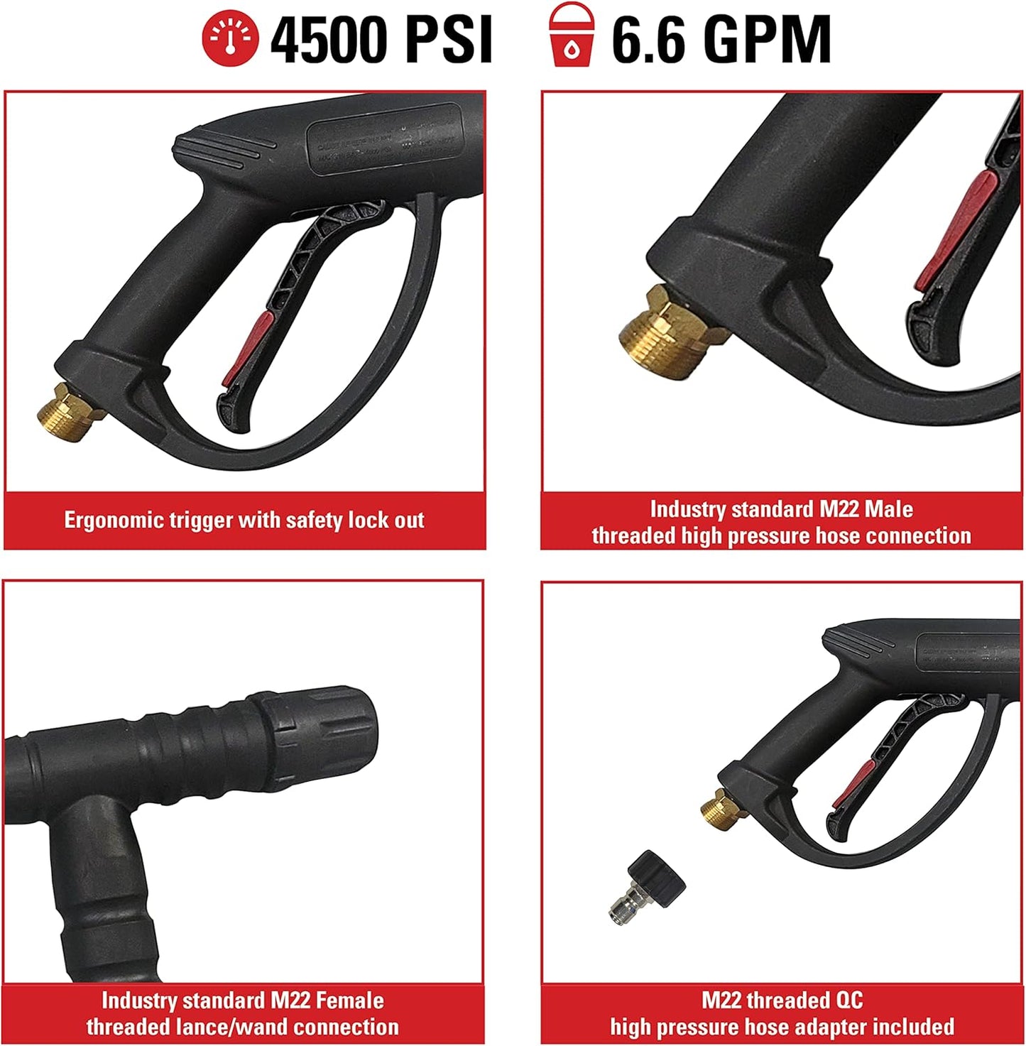 Simpson Cleaning Universal Pressure Washer Gun with Side Assist Handle for Cold Water Machines Use up to 4500 PSI-VerdiqueGarden