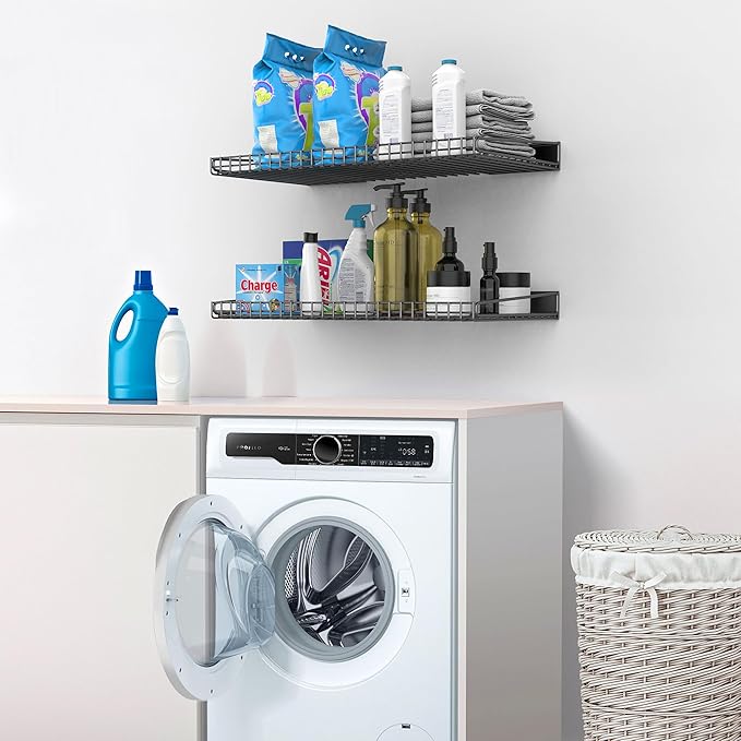 Ultrawall Wall Mounted Storage Shelf for Garage, 2 Pack Metal Shelf Rack, Heavy-Duty Wall Organizer Shelves Suitable for Shop, Shed, Garage 23.5inch x 12inch(Black)-VerdiqueGarden