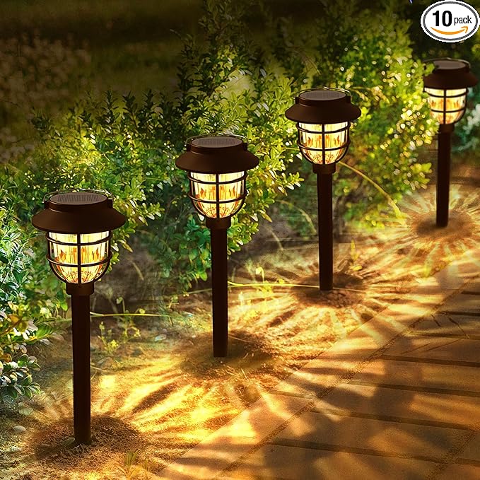 10 Pack Solar Pathway Lights Outdoor - Bright Solar Powered Garden Lights with 3000K Warm LED, Auto On/Off Waterproof Path Lights Decorative, Landscape Lighting for Yard Patio Walkway Driveway-VerdiqueGarden