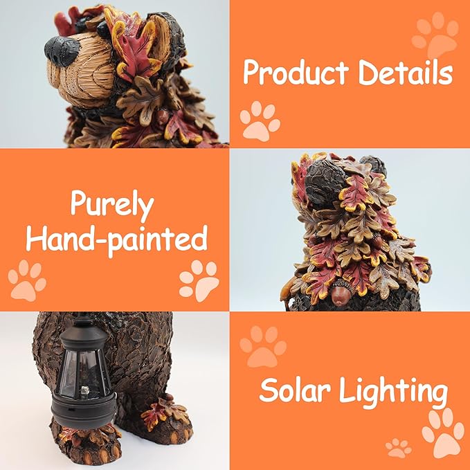 Solar Garden Statue Bear Figurine, Garden Art Outdoor Statues with Solar Lantern, Loving Bear for Patio, Balcony, Yard, Lawn, Unique Housewarming Gifts-VerdiqueGarden