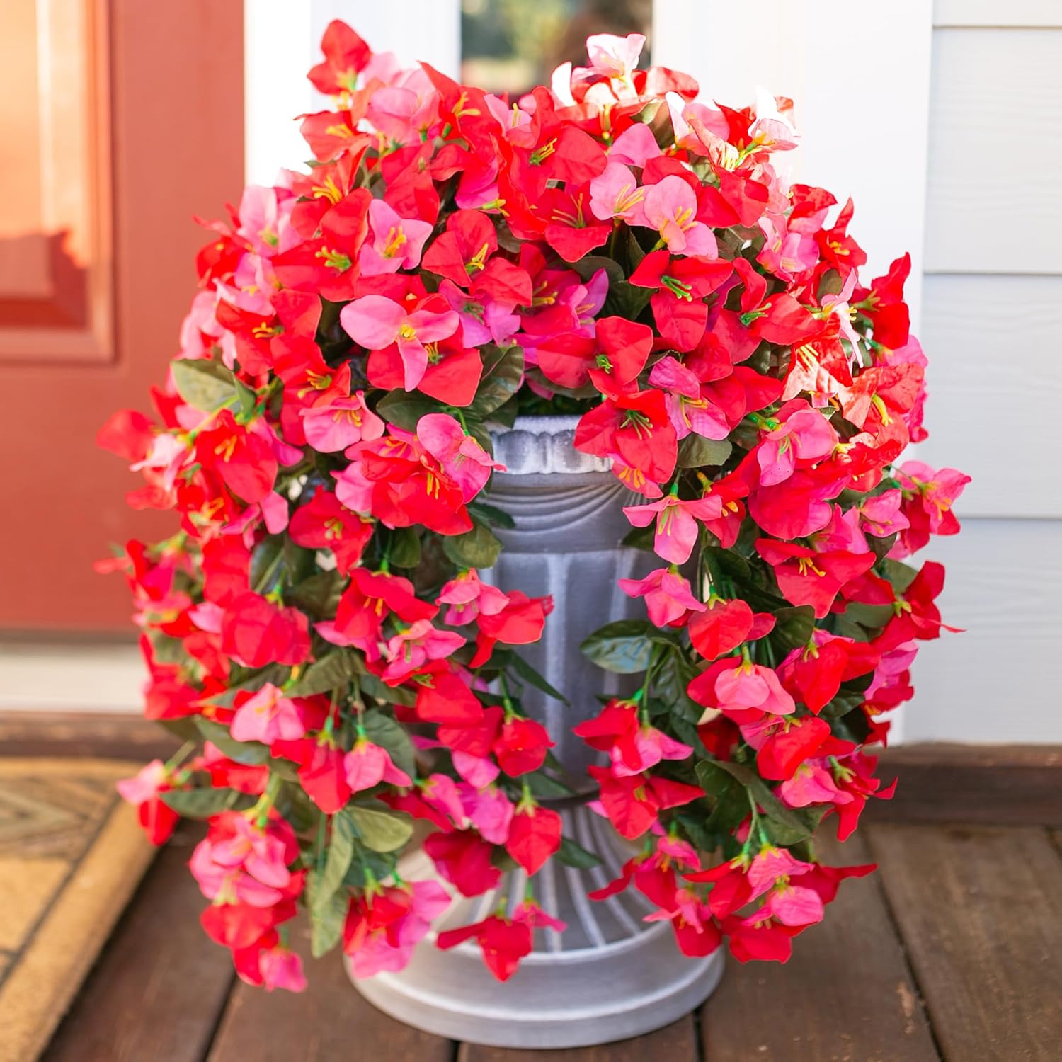 Bougainvillea Artificial Hanging Flowers Plants for Outdoors Decoration, 2pcs Fake Flowers Silk Bougainvillea Vines Realistic UV Resistant Faux Flowers for Outdoor Planters Porch Patio, Mix-VerdiqueGarden