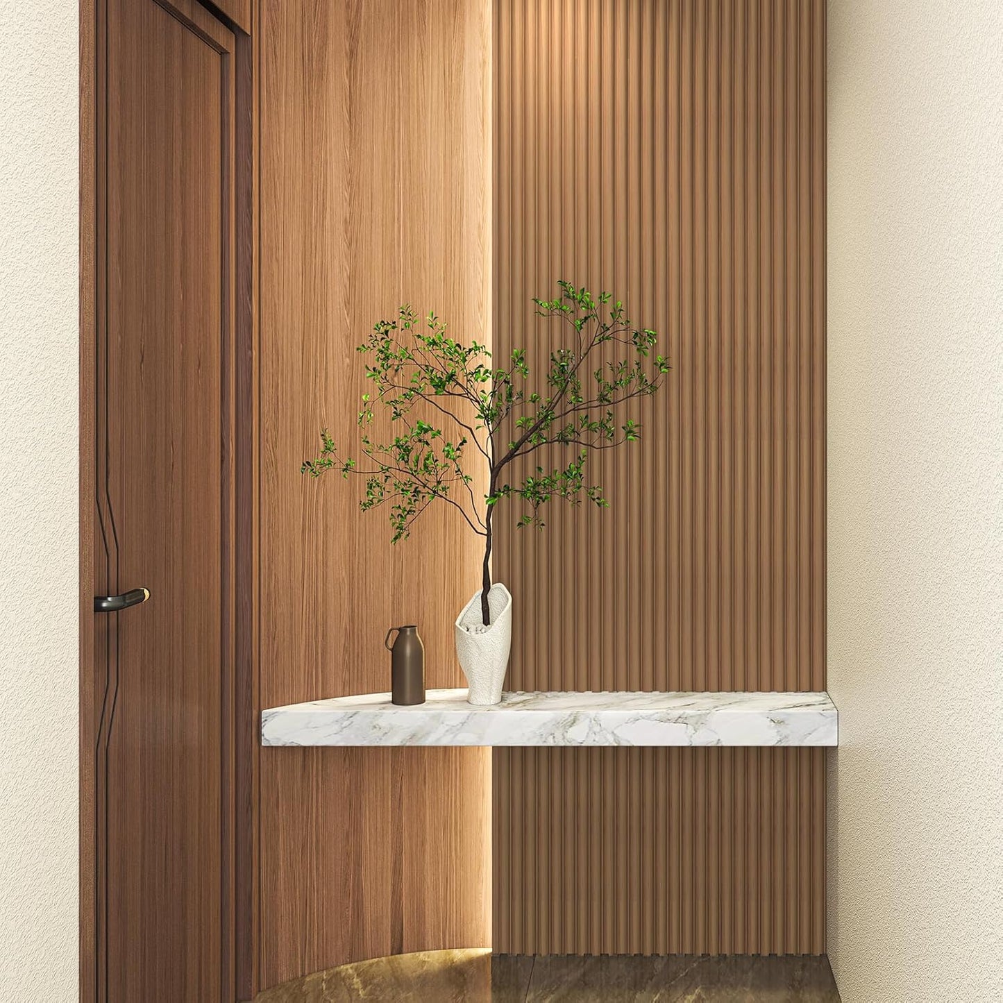 Art3d Fluted Wood Panel for Wall and Ceiling, Beaded Accent Molding for Home Decoration, Pack of 4pcs + 1pc End-Trim, Size 108 x 5.7in.- Beaded Oak-VerdiqueGarden