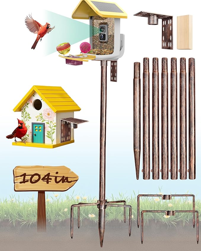 Bird Feeder Pole – 104 Inch Height Bird House Pole with 1-Inch Dia Heavy Duty for Birdfeeders, Feeding Stand with Mount Kit for Outdoor, Slip-Fit Connection, Copper Brushed-VerdiqueGarden
