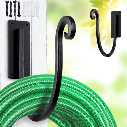 Hose Holders Wall Mount （Metal/8-Inch） Heavy-Duty Garden Hose Hangers Outdoor, Hand-Forged Hose Racks Mount, 2PCs-VerdiqueGarden