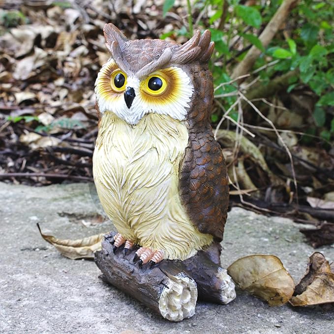 Outdoor Resin Owl Garden Statues, Figurine Sculpture-Owl Perched on Branch, Owl Decoration for Porch, Patio, Lawn, Yard, Whimsical Owl Table Bookshelf Ornament Accessories, Garden-VerdiqueGarden