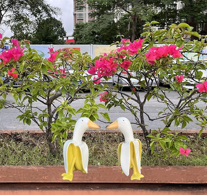 Tellme 2 PCS Banana Duck Statues, Creative Whimsical Garden Art Resin Gnome Sculptures, Outdoor Personalized Decors, Cute Banana Ornaments for Yard, Porch, Office, Home, Funny Housewarming Gifts.-VerdiqueGarden