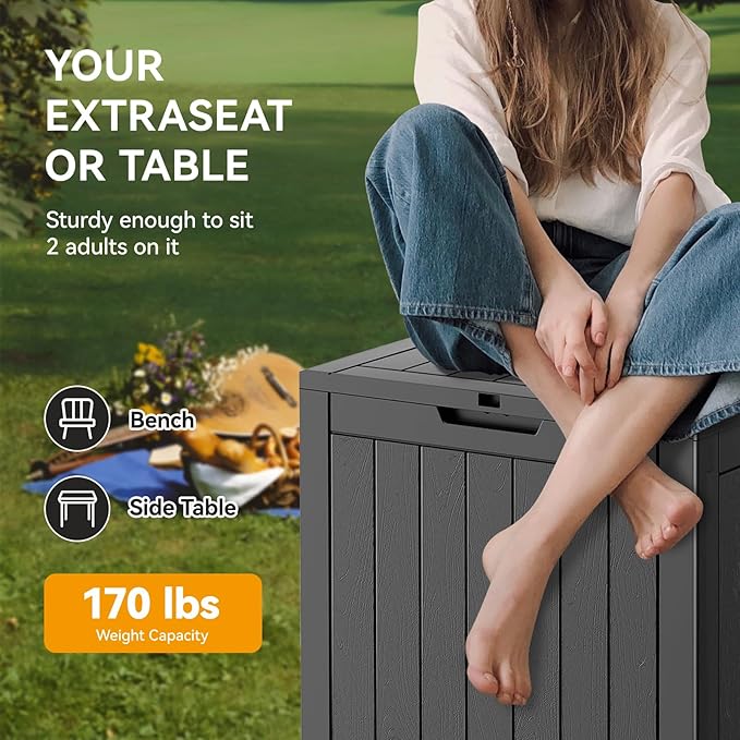 Outdoor Storage Box, 32 Gallon Deck Box Indoor Outdoor Storage Bin,Waterproof Resin Patio Storage Box for Garden Tools,Package Delivery,Pool Accessories,Sports Equipment,Patio Furniture,Lockable-VerdiqueGarden