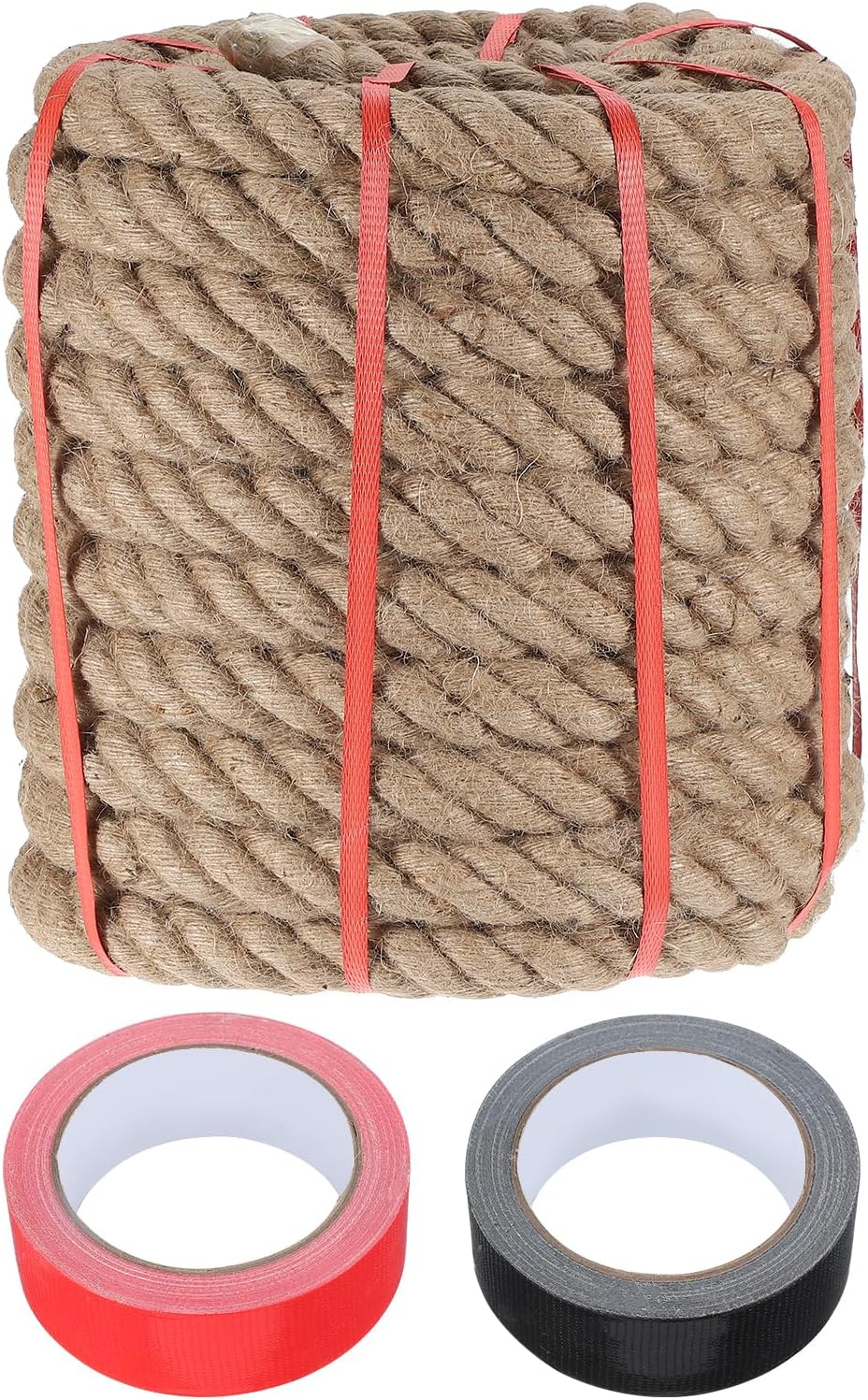 MECCANIXITY Jute Rope 1.5 Inch x 66ft, Thick Twine Rope Ropes Braided Jute Twine Natural Brown Burlap Cord String Heavy Twisted with Tapes for Decorative Crafts Railing Swing Tug of War-VerdiqueGarden