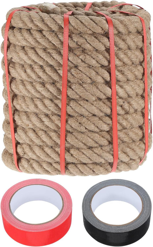 MECCANIXITY Jute Rope 1.5 Inch x 66ft, Thick Twine Rope Ropes Braided Jute Twine Natural Brown Burlap Cord String Heavy Twisted with Tapes for Decorative Crafts Railing Swing Tug of War-VerdiqueGarden