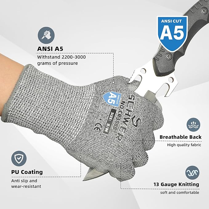 Schwer 240 Pairs ANSI A5 Cut Resistant Work Gloves, Cut Proof Gloves with PU Coating, Used for Metal Fabrication, WoodWorking, Construction, Non Slip, Durable, M, CR3088-VerdiqueGarden