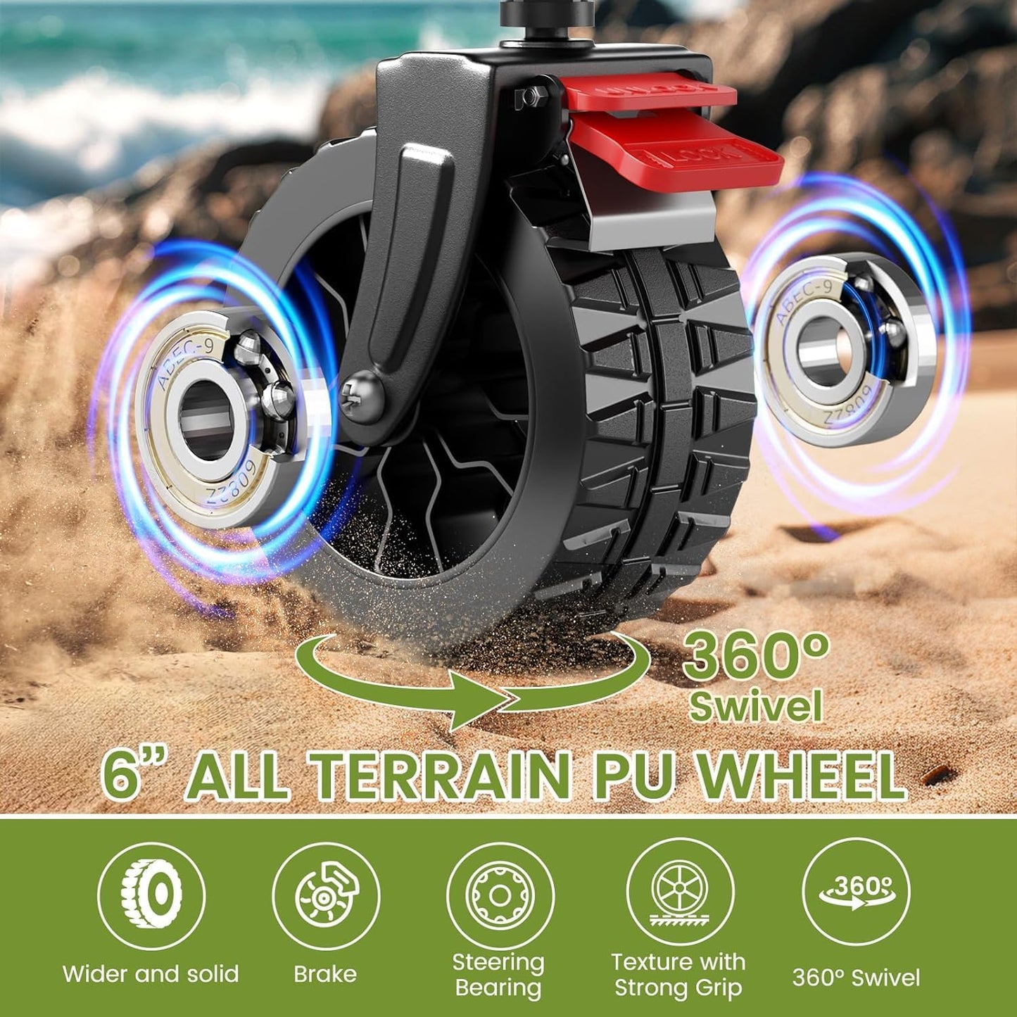 Collapsible Wagon Cart, 150L Heavy Duty Foldable Beach Wagon with Wider Wheels & Auto-Rebound Handle, Utility Grocery Shopping Cart for Garden, Shopping, Camping, Sports, Black-VerdiqueGarden