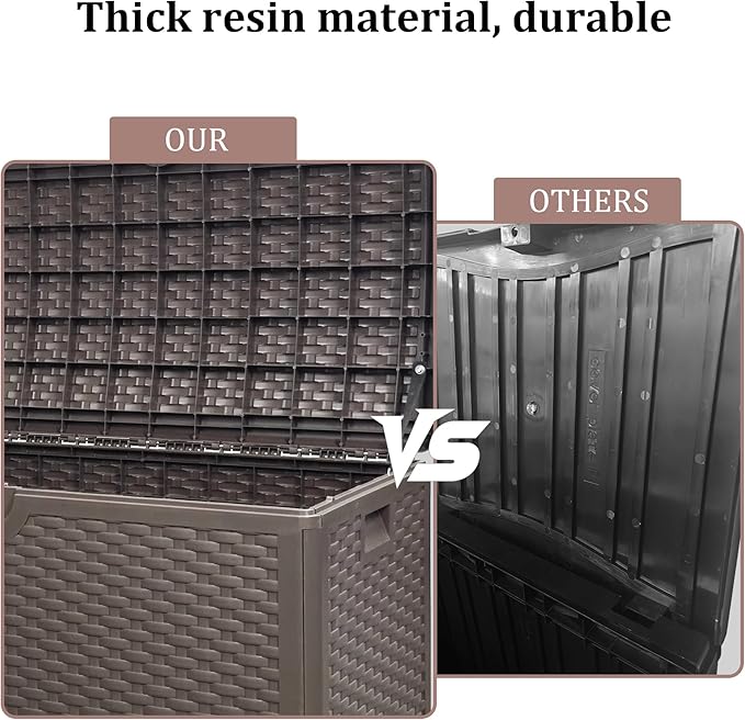 80 Plus Gallon Outdoor Storage Box, Waterproof Resin Deck Box Outdoor Storage Bin for Patio, Poolside, and Garden, Lockable & UV-Resistant, Ideal for Small Spaces, Brown-VerdiqueGarden