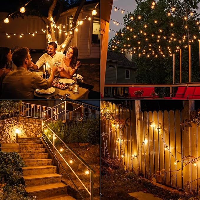 Outdoor String Lights – 50ft Connectable Patio Lights with 52 G40 LED Plastic Bulbs (2 Spare) Outside Vintage Hanging Lights for Backyard Bistro Balcony Porch Party Wedding, E12, 2200K, Black-VerdiqueGarden