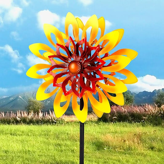 Sunflower Wind Spinners, 360 Degrees Swivel Metal Wind Sculptures, 62" Garden Pinwheels for Yard Lawn Patio Decor-VerdiqueGarden