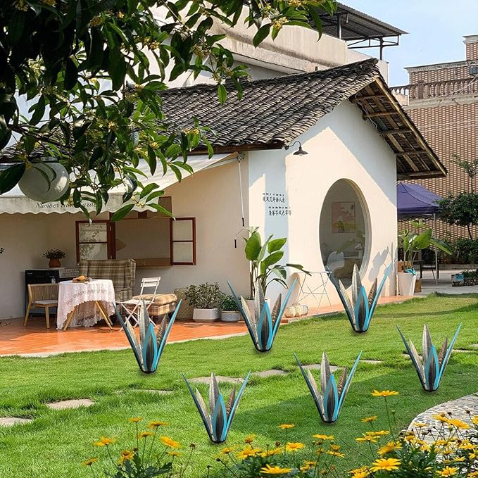 1 PCS 9 inches Agave Sculpture Decoration, Vintage Country Hand-Painted Sculpture DIY Metal Agave Plant, Home Garden Courtyard Lawn Outdoor Decoration-VerdiqueGarden