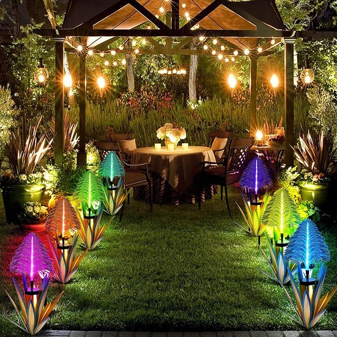 Homight Metal Outdoor Decoration Gift Christmas Decorations Outdoor Metal Agave Yard Art Garden Lights Solar Outdoor, 7 Color Changing Garden Yard Pathway Xmas Decor Waterproof (2 pcs Blue)-VerdiqueGarden
