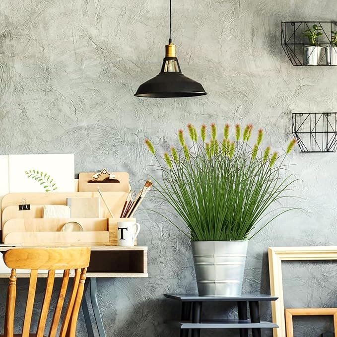 Artificial Grass Plants Outdoor 12 Bunches Fake Onion Grasses with Plush Fake Shrubs Plant Flowers Faux Greenery Wheat Sea Grass for Outside Garden Indoor House Home Office Room Décor (Green & Red）-VerdiqueGarden