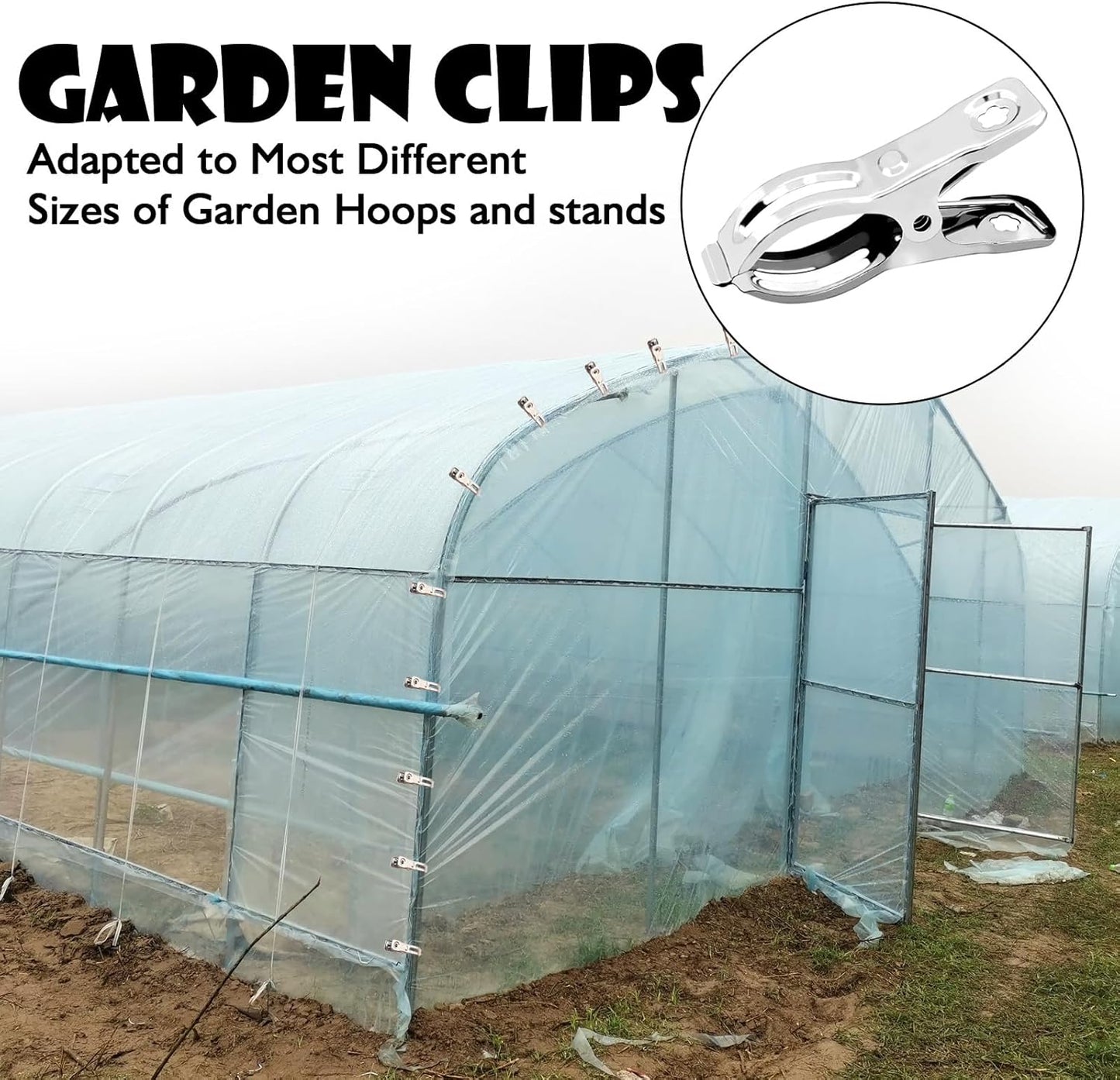 BESTEEL Upgraded 40 PCS Garden Clips, Greenhouse Clamps 100% Stainless Steel Heavy Duty Greenhuose Clips for Netting - Strong Grip to Hold Down Shade Cloth or Plant Cover on Garden Greenhouse Hoops-VerdiqueGarden