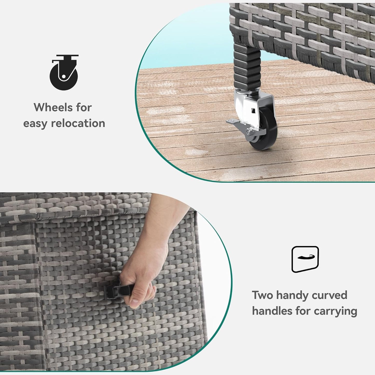 YITAHOME 200 Gallon Large Wicker Deck Box w/Storage Net, Rattan XL Outdoor Storage Box Patio Cushion Storage, Patio Storage Box for Garden Tools, Pool Sports Equipment (Grey)-VerdiqueGarden