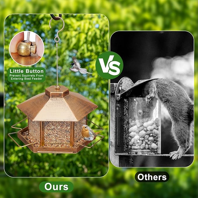 Metal Bird Feeder for Outdoor Hanging, 4.6LB Large Capacity, Garden Decoration - Attracts Wild Birds, Durable Outdoor Bird Feeding Station for Garden Yard Outside Backyard (Extra Large Gold)-VerdiqueGarden