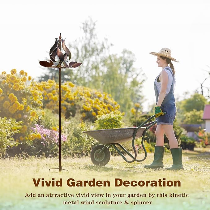 Tulip Wind Spinners Yard Garden - Large Copper Wind Sculptures & Spinners Outdoor Metal, Kinetic Yard Art Windmill Decor for Patio, Lawn (W24 x H73)-VerdiqueGarden
