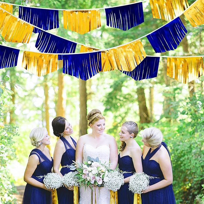 Royal Blue Gold Tassel Banner Metallic Fabric Pennant Bunting Flag for Graduation Retirement Bachelorette Birthday Engagement Wedding Bridal Shower Nautical Ahoy Achor Party Decorations Supplies-VerdiqueGarden