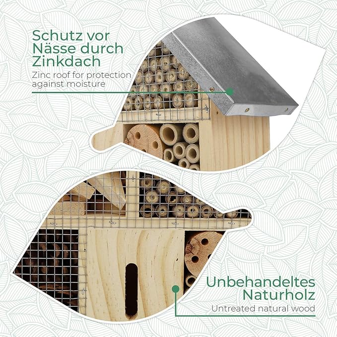 Insect Hotel - Pollinator House and Bug Condo for a Snug Home Outdoors - Garden Habitat for Bees, Ladybugs, and Butterflies - Natural Wood and Metal Construction - 10 x 3X 11 inches-VerdiqueGarden