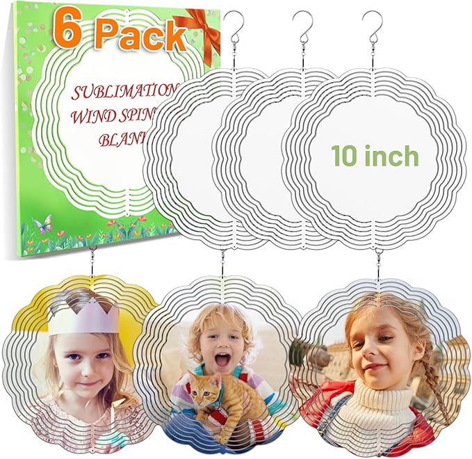 Remiawy Sublimation Wind Spinner Blanks, 6 Pack 10 Inch 3D Aluminum Metal Hanging Wind Spinners Sublimation Blanks Kinetic Sculpture DIY Crafts for Yard Garden Indoor Outdoor Porch Decoration Round-VerdiqueGarden