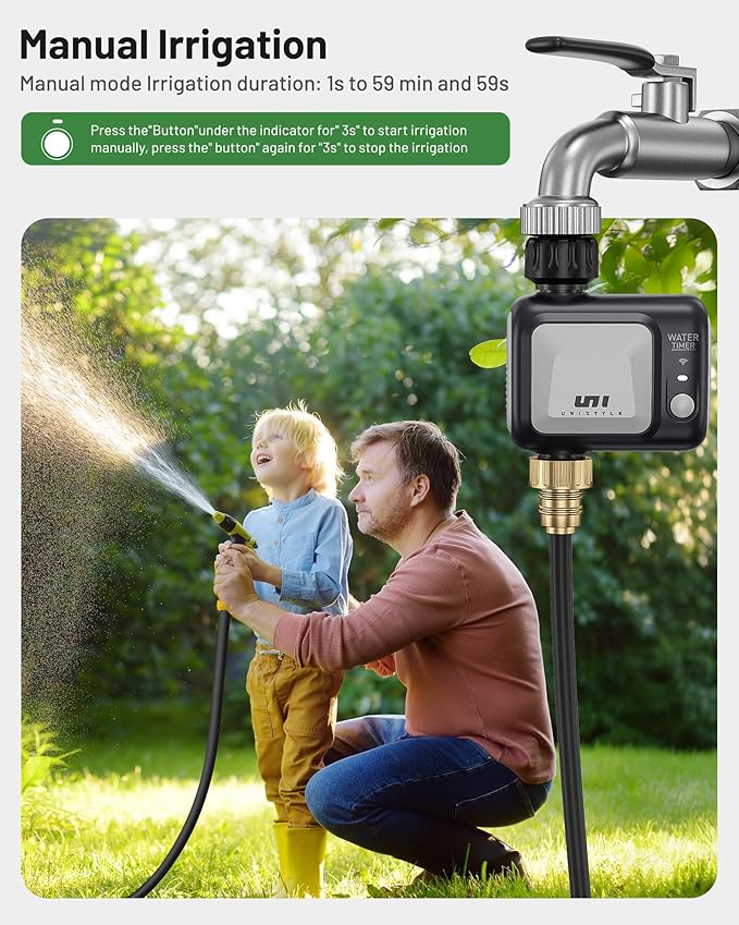 WiFi Sprinkler Timer, Unistyle Programmable Smart Water Timer, WiFi Irrigation Controller with Rain Delay/Auto Mode/Manual, Outdoor Hose Timer for Lawns, Yards and Garden-VerdiqueGarden