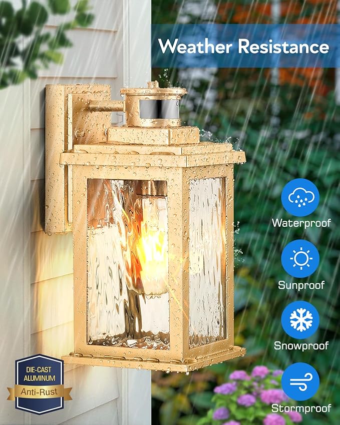 VIANIS Motion Sensor Porch Lights, Outdoor Light Fixtures Wall Mount Dusk to Dawn, Gold Waterproof Exterior Lights for House, Outdoor Wall Lights for House, Doorway, Patio, Anti-Rust-VerdiqueGarden