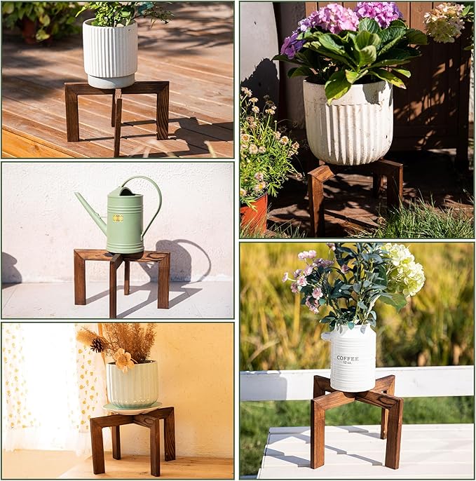 HPC DECOR 2 Pack Wood Plant Stand-Mid Century Modern Planter Stands-Wooden Flower Pot Stands Riser,Low Short Plant Stands Indoor-Modern Minimalist Wooden Stool for Plant Pot Holder, Fit 5-15 Inch Pot.-VerdiqueGarden