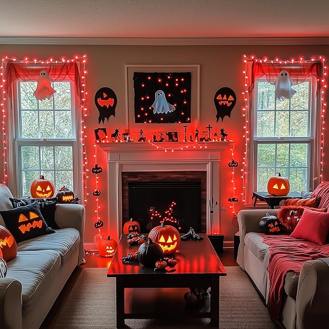 JMEXSUSS Red Christmas Lights Clear Wire, 66ft 200 LED Red Christmas String Lights Outdoor Indoor Plug in, 8 Modes Red String Twinkle Fairy Lights for Room Party Tree Decorations-VerdiqueGarden