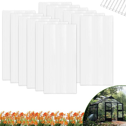 12 Pcs Polycarbonate Greenhouse Panels Waterproof UV Protected Polycarbonate Double Layer Polycarbonate Panels Sheet Corrugated Plastic for Greenhouse, Outdoor, Plant Stand Roof(4' x 2' x 0.24'')-VerdiqueGarden