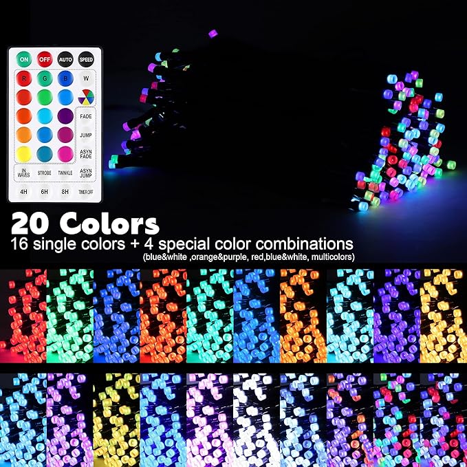 weillsnow Color Changing Christmas Lights, 66ft 200 LED RGB String Lights with Remote & Timer, Fairy Lights for Indoor Outdoor Xmas Tree Party Wedding Christmas Decorations-VerdiqueGarden