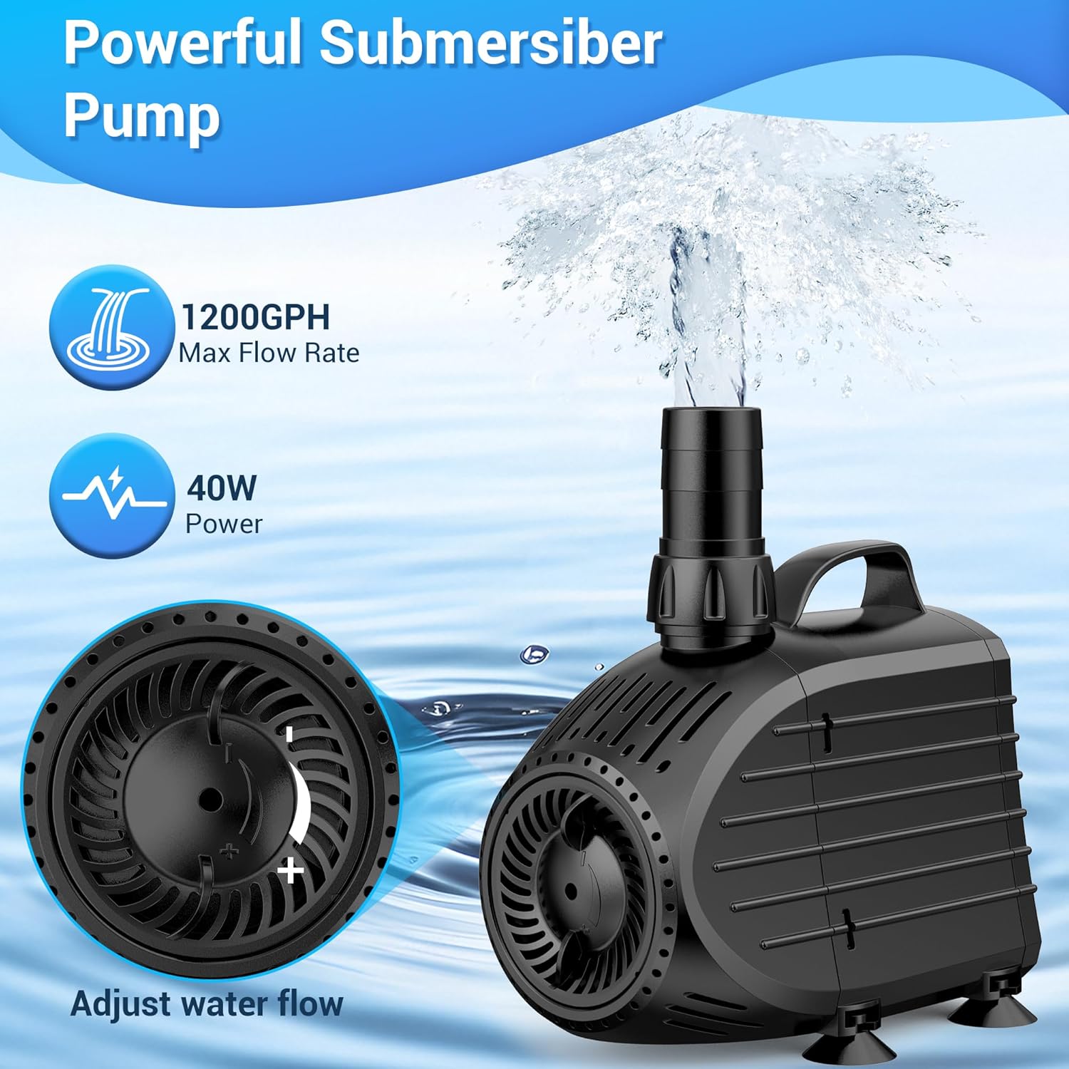 NFESOLAR Pond Waterfall Spillway Kit, Includes 23.6" W Stainless Pond Waterfall Box, 1200 GPH Water Pump, 10FT Corrugated Tubing for Outdoor Ponds Pool Streams up to 3000 Gallons N4611-VerdiqueGarden