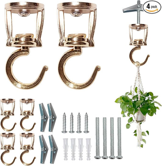 Ceiling Hooks for Hanging Plants (4 PCS Gold),Heavy Duty Metal Plant Hooks, Screw in Hooks for Hanging Birdfeeders, Lamps, Planters, Outdoor Decorative Hooks up to 33 lbs-VerdiqueGarden