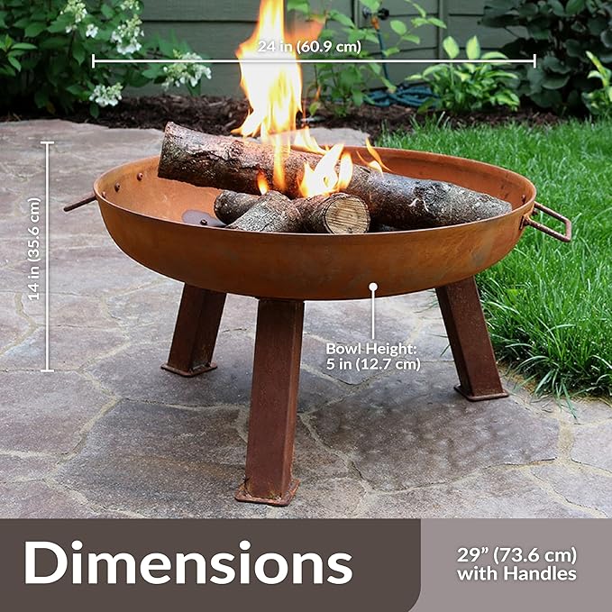 Sunnydaze 24-Inch Cast Iron Heavy-Duty Fire Pit for Outside - Wood-Burning Outdoor Fire Pit Bowl with Handles - Oxidized Finish-VerdiqueGarden