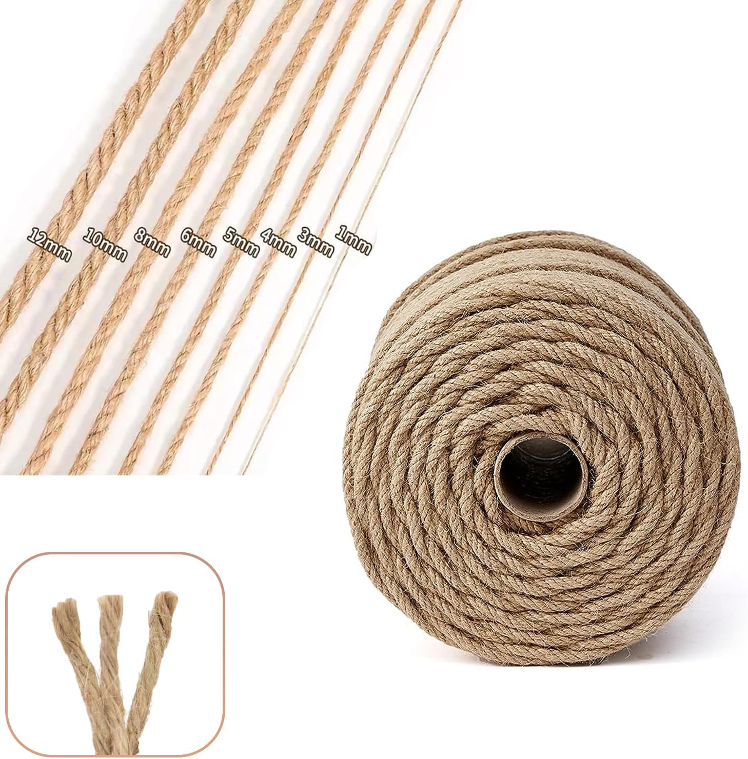 ARISKEY Natural Jute Twine 4mm,328 Feet String Rope for Crafts Suitable for DIY and Weaving Projects,Gardening Purposes and Outdoor Heavy-Duty Use-VerdiqueGarden