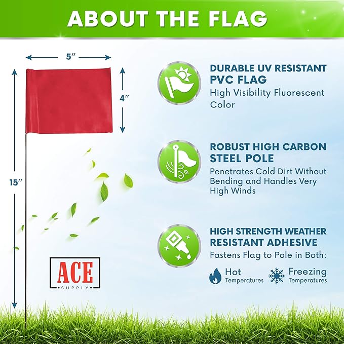 Red Marking Flags 100 Pack - 4x5x15 Inch Red Flags for Yard - Markers For Lawn, Irrigation, Landscaping, Survey & Sprinkler Head Marking-VerdiqueGarden