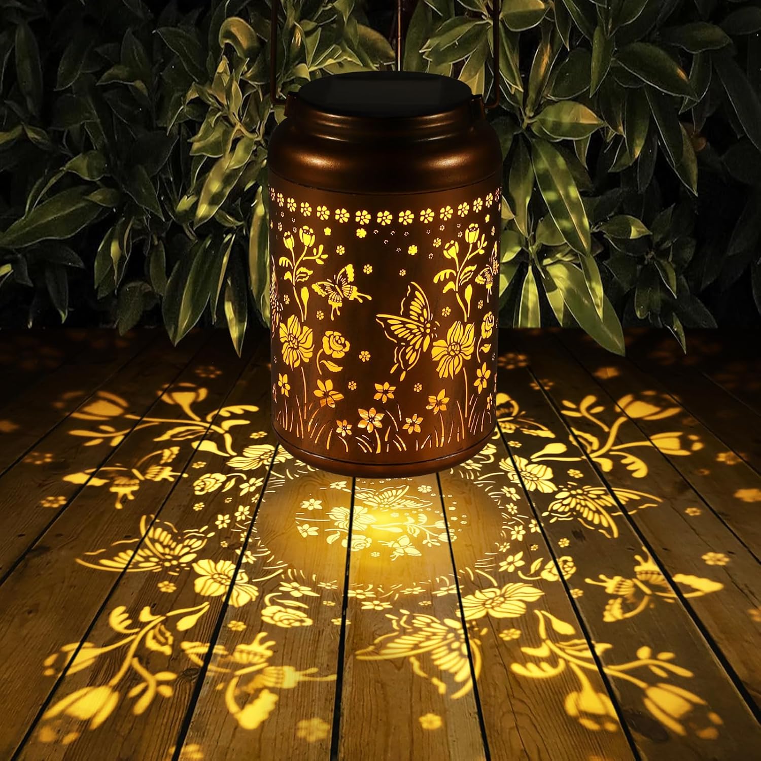 2 Pack Solar Lanterns Outdoor Waterproof, Butterflies Garden Decor Gifts for Women Mom Grandma Hanging Solar Lights Metal Decoration Outside for Yard, Patio-VerdiqueGarden