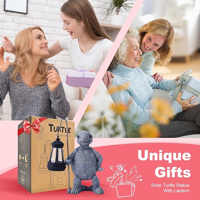 Garden Turtle Statue with Solar Lantern - Outdoor Garden Decor for Outside Yard Patio Balcony Lawn Decor - Unique Gardening Gifts for Mom Grandma-VerdiqueGarden