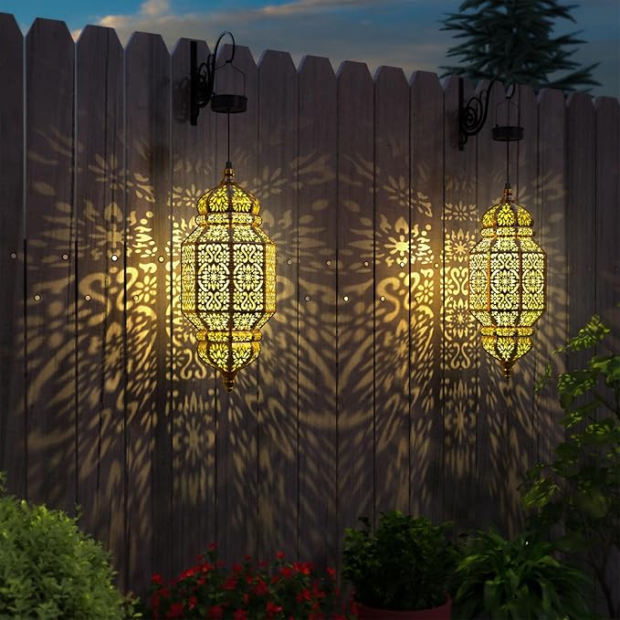 Twinkya 18 Inch High Large Hanging Solar Lights Outdoor Garden Decorative Solar Lantern Waterproof Plastic Moroccan Outdoor Decorations for Patio Pathway Yard Porch Backyard Garden Decor (1 Pack)-VerdiqueGarden