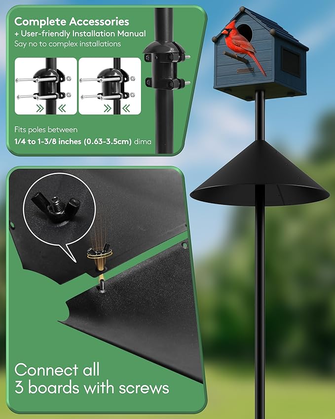 19 Inch Metal Squirrel Baffle for Bird Feeder Pole, Squirrel Proof for Bird Feeder, Bird House Guard for Shepherd’s Hook, Raccoon Stopper, Rust Chew Proof Heavy Duty-VerdiqueGarden