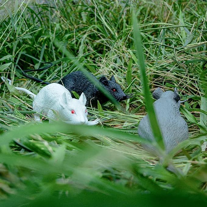 XONOR Halloween DÃcor Set of 3 Realistic Looking Spooky Mice Rats, Super Large Plastic Mouce for Best Halloween Decoration, 3 Colors (White & Black & Grey)-VerdiqueGarden