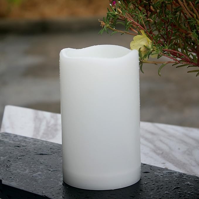 5" Outdoor Battery Operated Candle Waterproof Led Pillar Lights Flickering Flameless Candles with Timer Realistic Fake Electric Pillars for Lantern Garden Wedding Halloween Christmas Decorations,White-VerdiqueGarden
