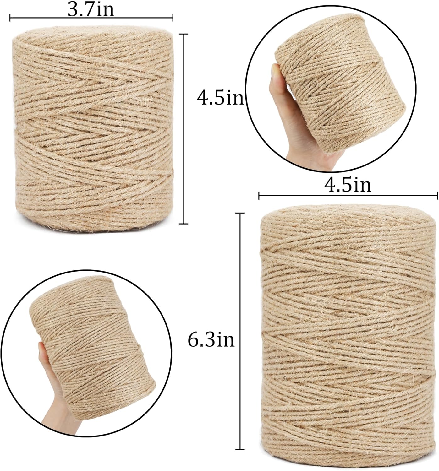 Natural Jute Twine Rope, 500ft x 1/8 inch, 6-Ply Heavy Duty for Crafts, Gardening, Gift Wrapping, Packing,Rustic Decoration-VerdiqueGarden