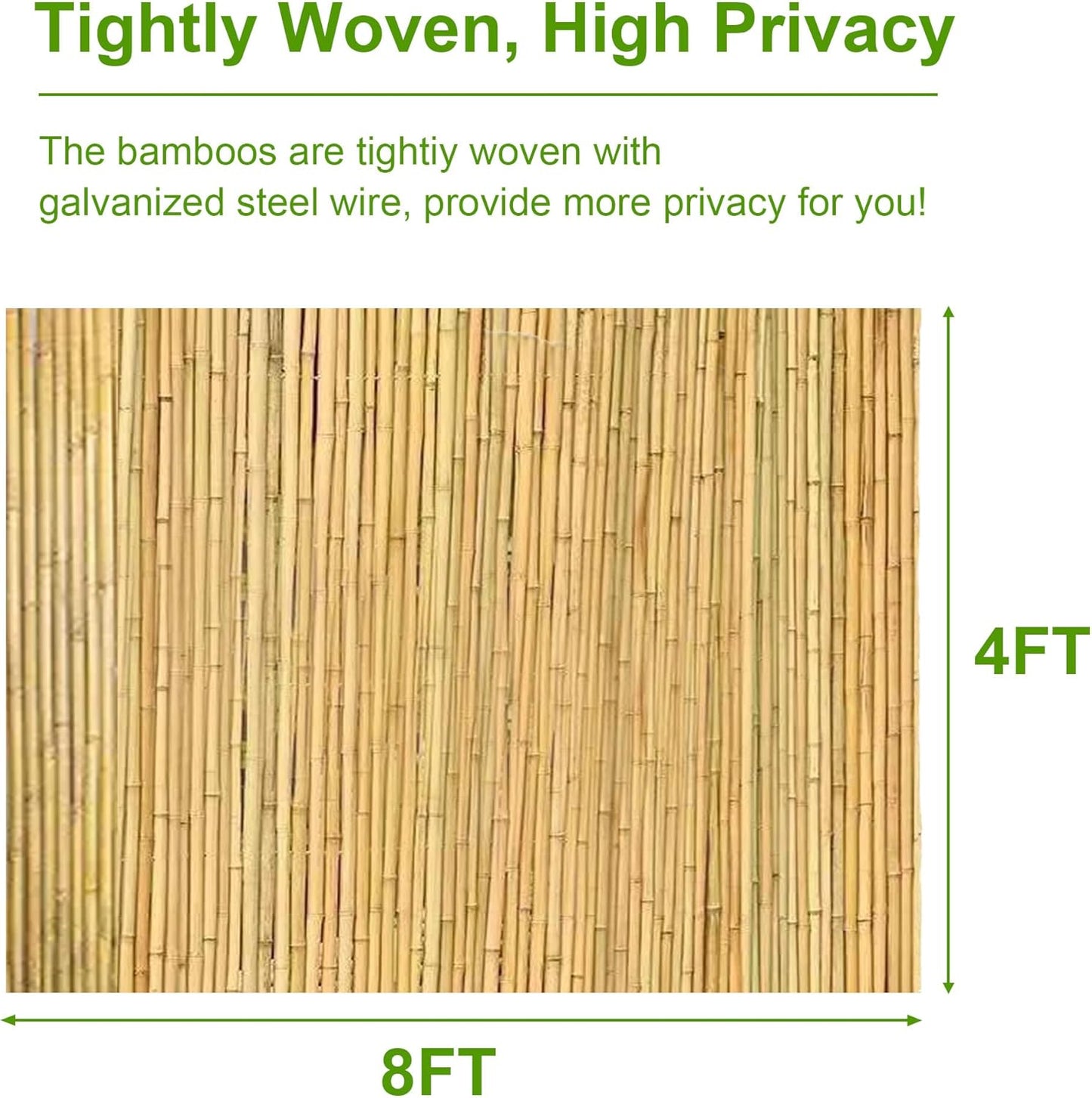 Bamboo Fence 4 ft H x 8 ft L x 0.75 in D, Natural Bamboo Privacy Screen 4 Feet High, Outdoor Or Indoor Divider Decorative Fence Rolls for Patio, Balcony, Garden and Border Pool-VerdiqueGarden