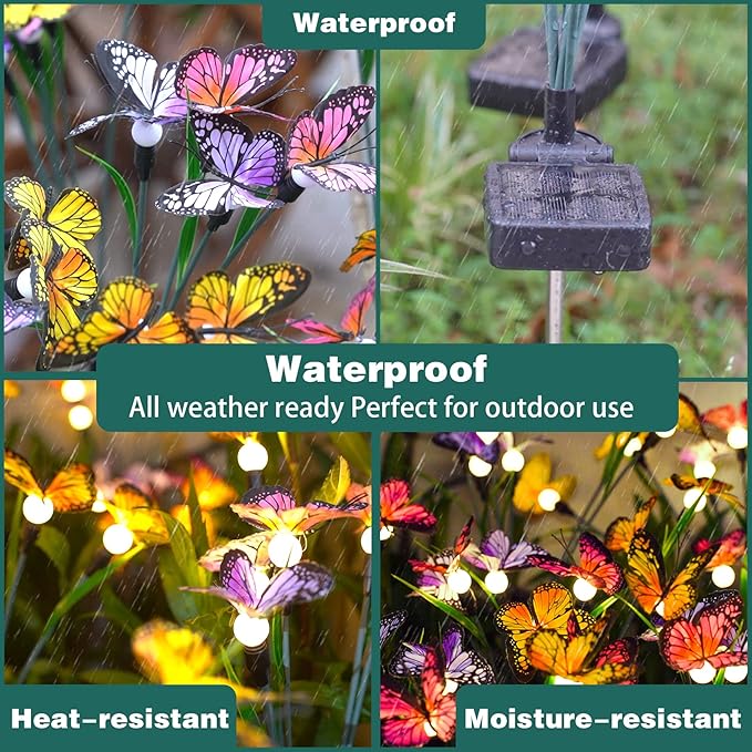 TONULAX Solar Garden Lights - Swaying Butterfly Light, Swaying in The Wind, Solar Outdoor Lights, Yard Patio Pathway Decoration, High Flexibility Iron Wire & Realistic Butterflies (6 Pack)-VerdiqueGarden