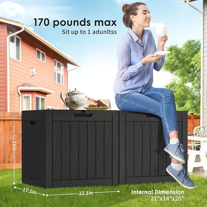 DRATO Deck Boxes, 31 Gallon Outdoor Storage Box for Patio Cushion, Sports Equipment, Garden Tools, Waterproof and UV Resistant, Lockable (Black)-VerdiqueGarden