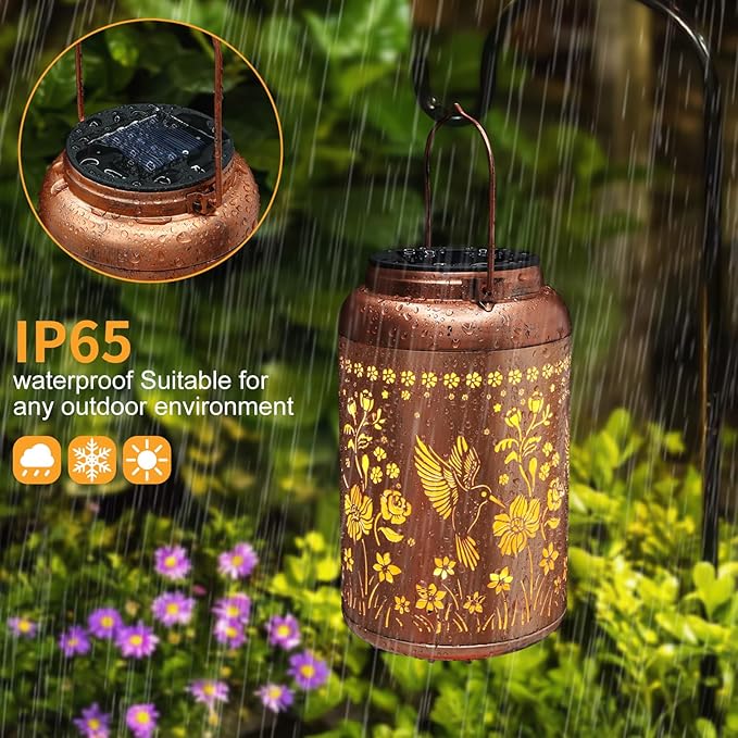 Solar Lanterns Outdoor Waterproof Hummingbird Garden Decor Mothers Day Gifts for Women Mom Grandma Hanging Solar Lights Metal Solar Decoration Outside for Yard, Backyard, Patio Deals-VerdiqueGarden